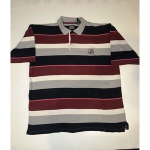 VTG Enyce Velour Polo Shirt 90s Y2K Striped Embroidered Logo Sz L Men's Hip Hop